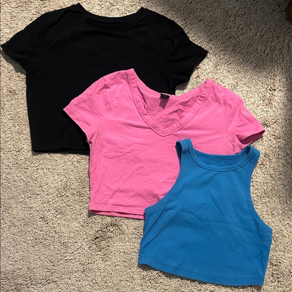 wild fable Tops - (A4) wild fable Black, Pink & Blue Crop Top Trio
